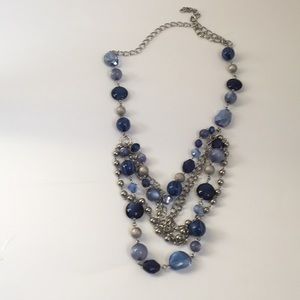 LOFT Long blue and silver necklace 19”
